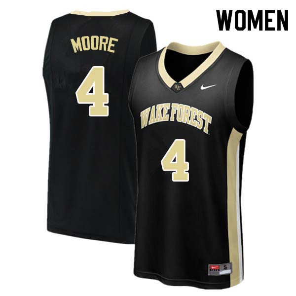 Women #4 Doral Moore Wake Forest Demon Deacons College Basketball Jerseys Sale-Black
